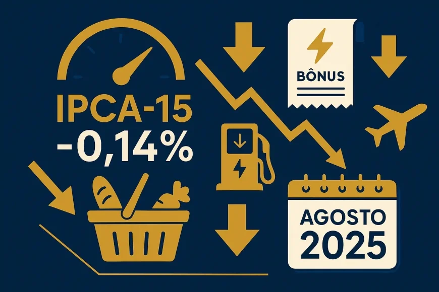 IPCA-15 de agosto tem deflação de 0,14%: o que caiu, por que caiu e o que isso diz sobre a inflação até o fim de 2025