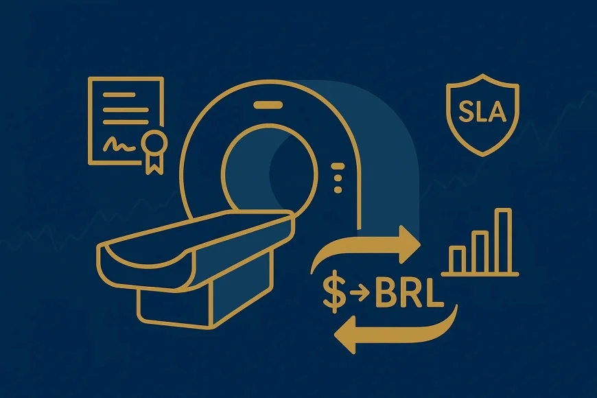 Saúde: equipamentos em dólar e financiamento — como proteger orçamento, margem e cronograma