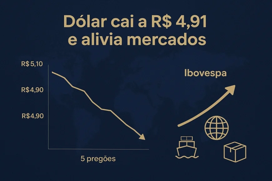 Dólar cai a R$ 4,91 e alivia mercados