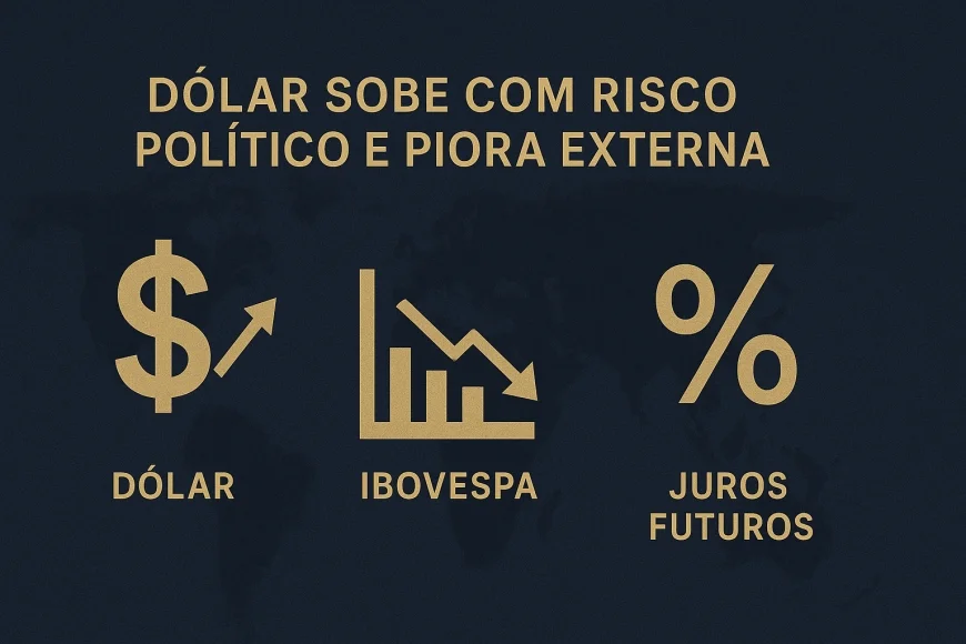Dólar sobe com risco político e piora externa