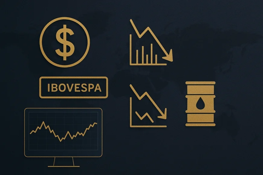 Mesa de operação acompanhando câmbio, bolsa e petróleo em dia de tensão
