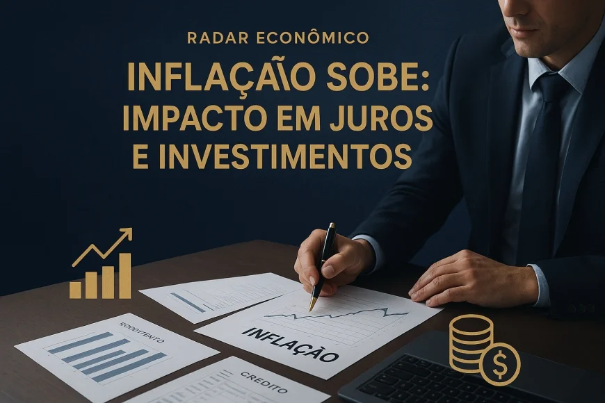 Analista financeiro revisando curva de juros e inflação em tela de mercado