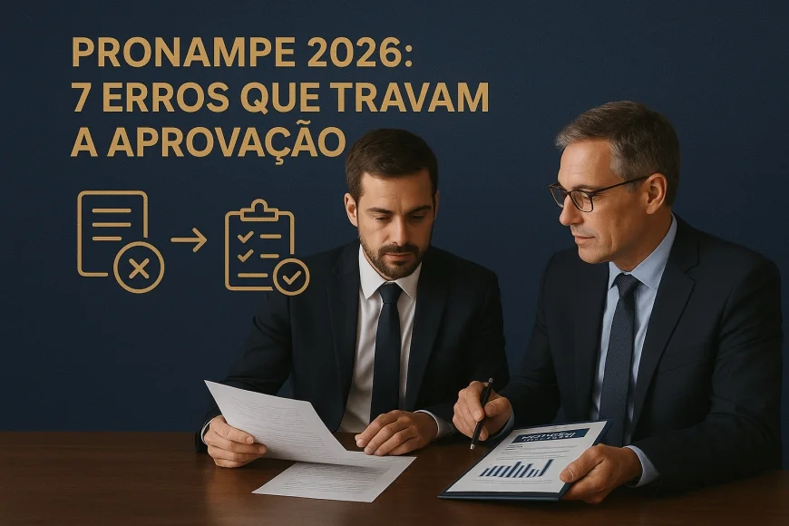 Empresário revisando documentos financeiros com consultor antes da análise de crédito