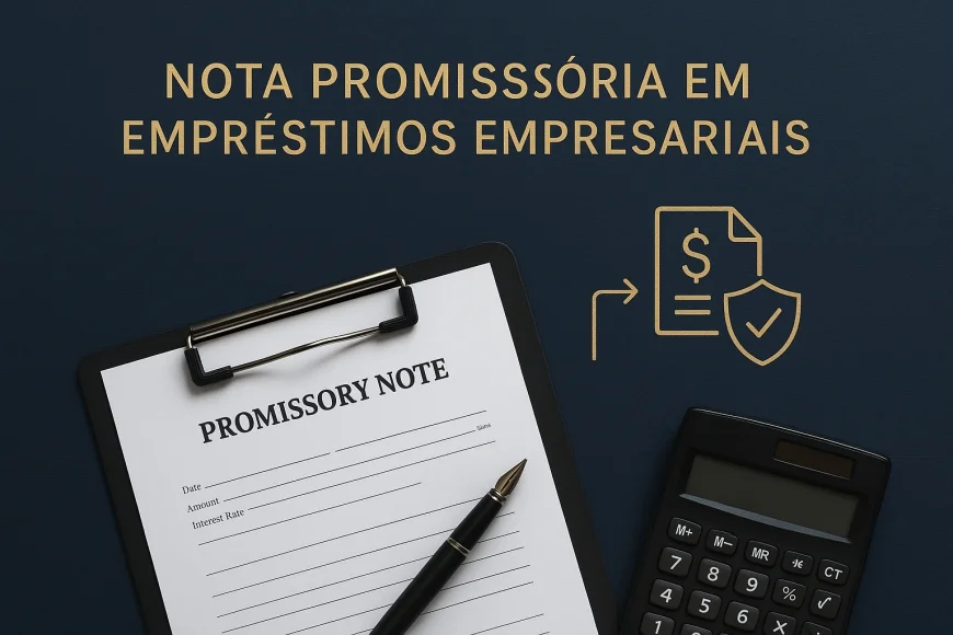 Mesa corporativa com contrato de crédito e calculadora em análise jurídica
