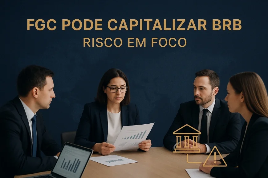 Analistas financeiros revisando documentos sobre capitalização bancária e risco regulatório