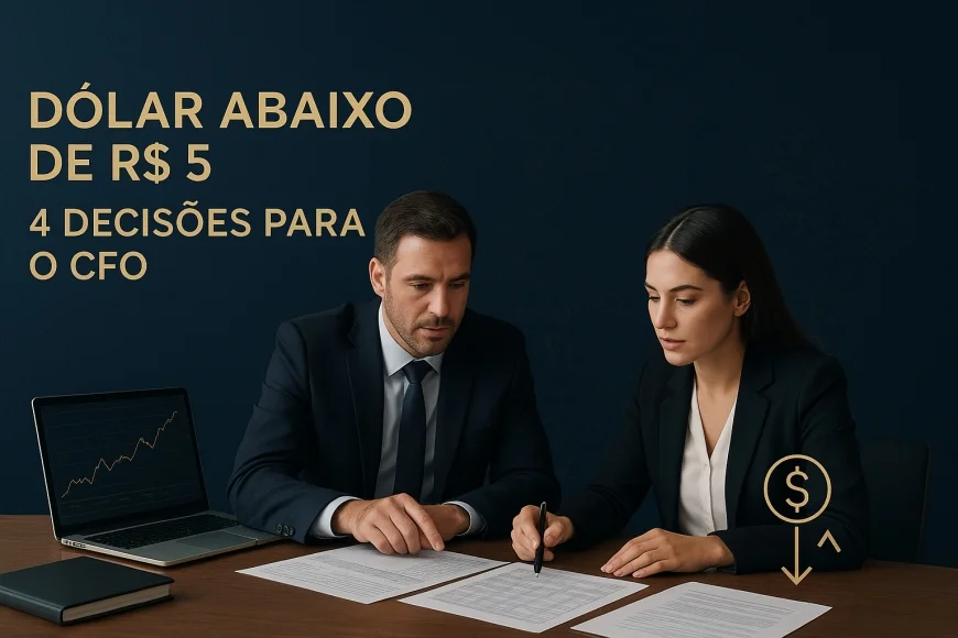 CFO analisando fluxo de caixa com contratos NDF e projeções cambiais