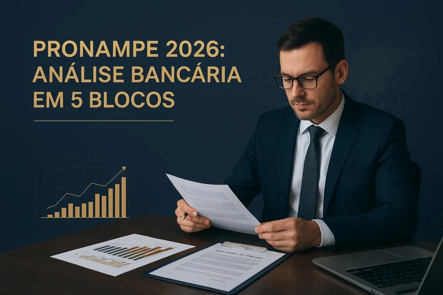 Analista revisando documentos financeiros e fluxo de caixa de uma empresa