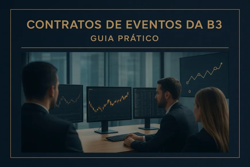 Analistas em mesa de operação avaliando contrato binário ligado a índices e câmbio
