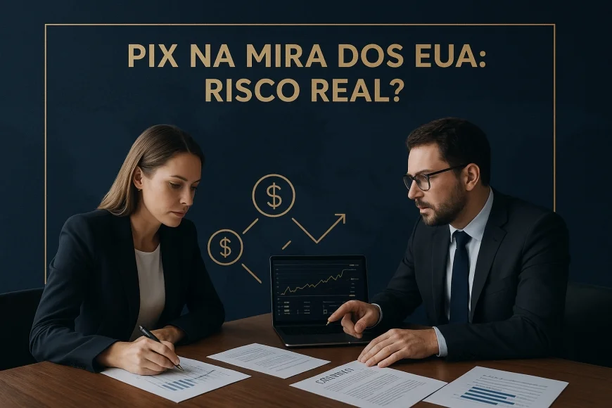 Profissionais analisando pagamentos instantâneos e contratos cambiais em mesa corporativa