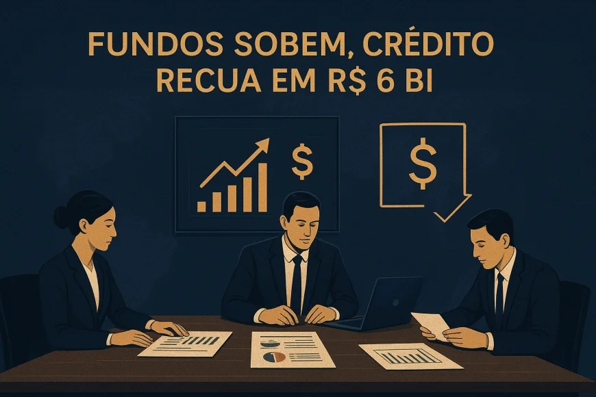Analistas de tesouraria comparando liquidez, risco de crédito e captação em relatórios
