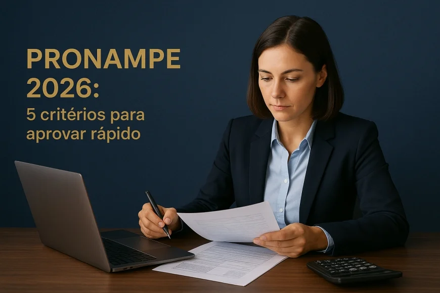 Empresária revisando documentos e planilha para pedido de crédito empresarial