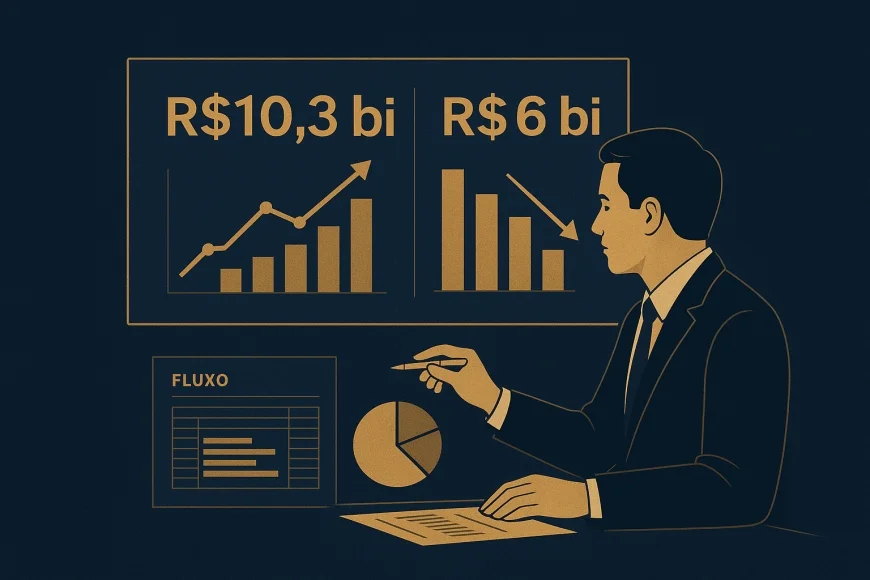 Gestor financeiro analisando gráficos de fluxo entre fundos e crédito privado