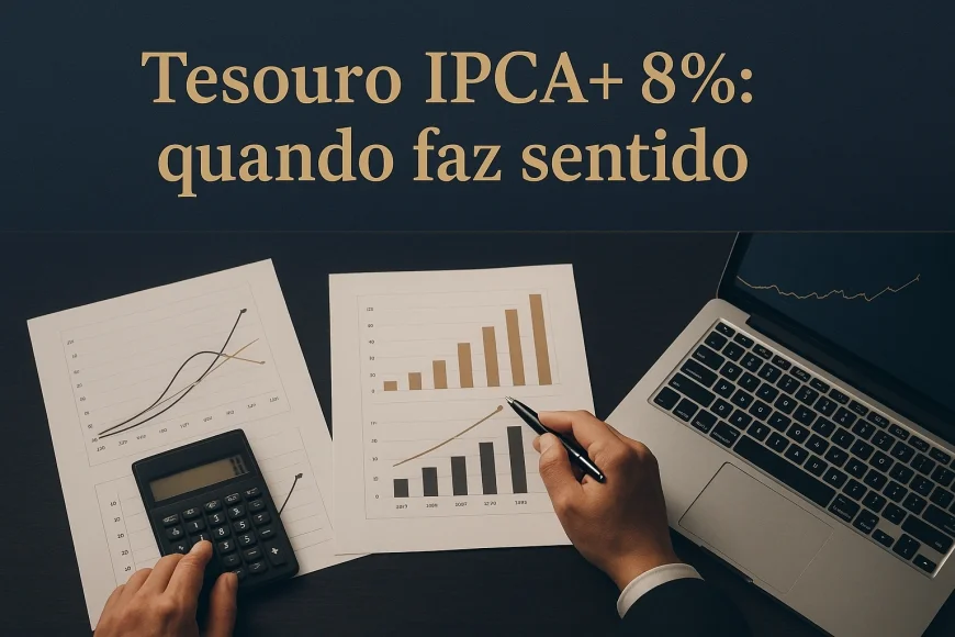 Investidor analisando curvas de juros e inflação em mesa profissional