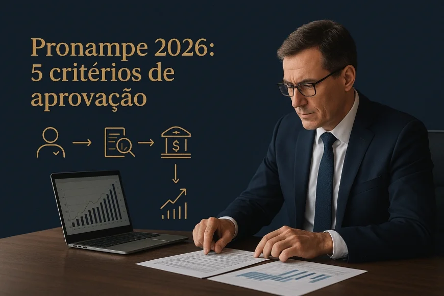 CFO revisando balanço e fluxo de caixa para análise de crédito