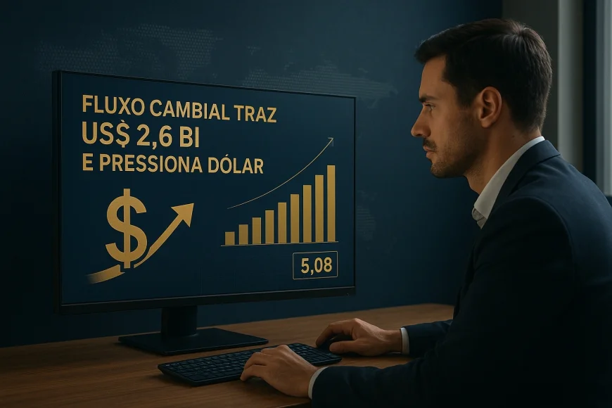Analista acompanha fluxo cambial e cotação do dólar em mesa corporativa