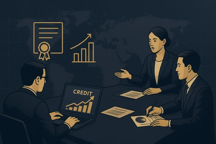 Reunião financeira analisando expansão bancária e impacto no crédito empresarial