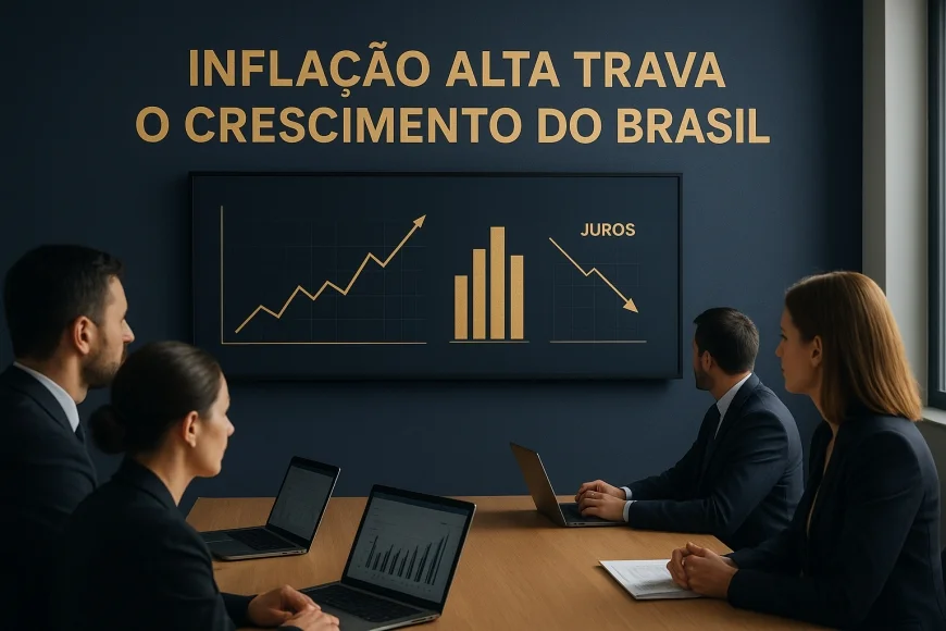 Analistas revisando curva de juros e inflação em reunião corporativa