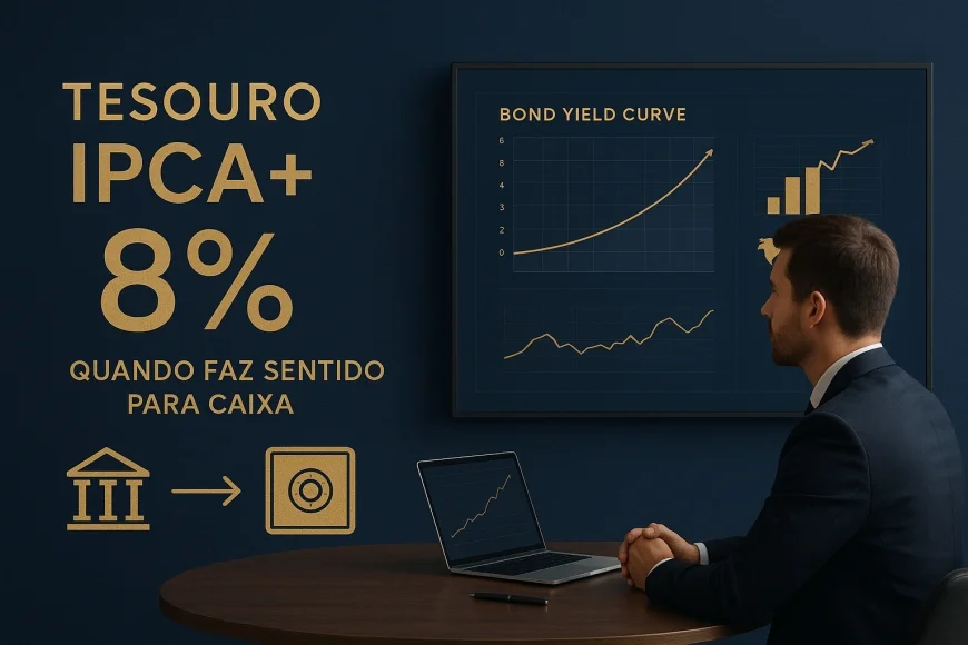 Executivo financeiro analisando curva de juros e títulos públicos em reunião