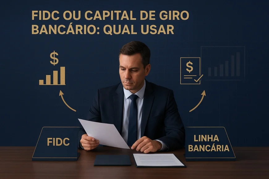 Executivo financeiro comparando contratos de FIDC e linha bancária