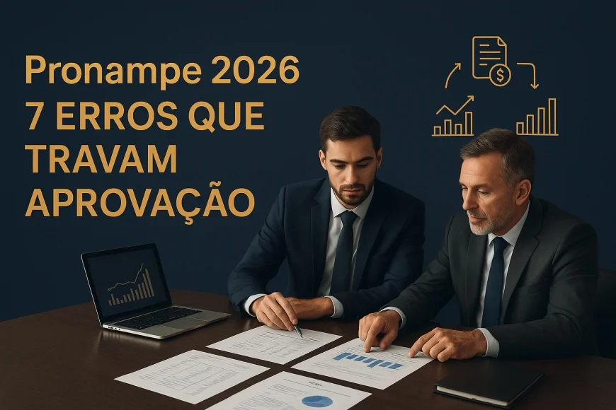 Analista e empresário revisando documentos financeiros antes da análise de crédito