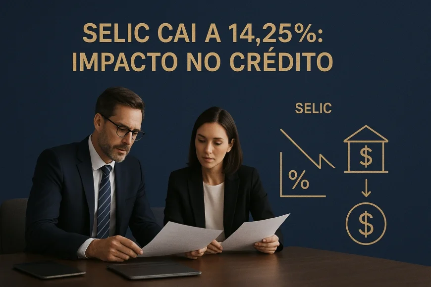 Executivos analisando contratos e curva de juros em sala corporativa