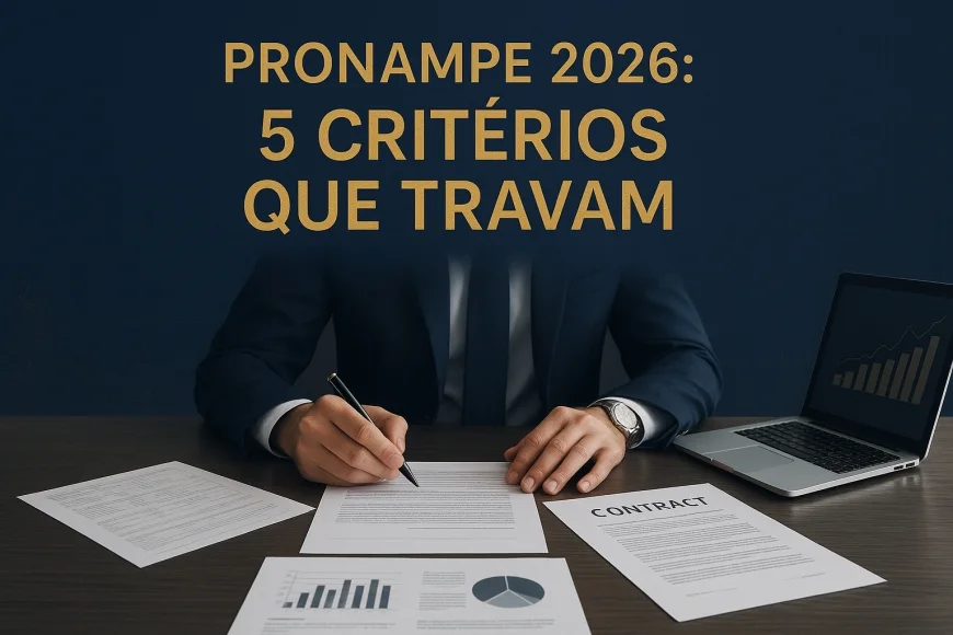 Analista financeiro revisando extratos e contrato de crédito empresarial