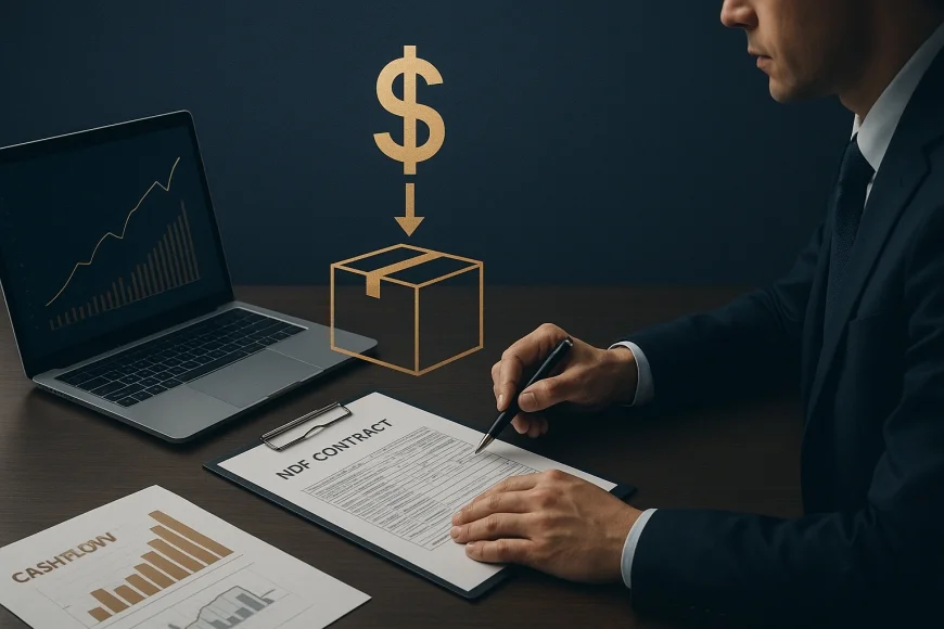CFO analisando contrato NDF e fluxo de caixa de importação