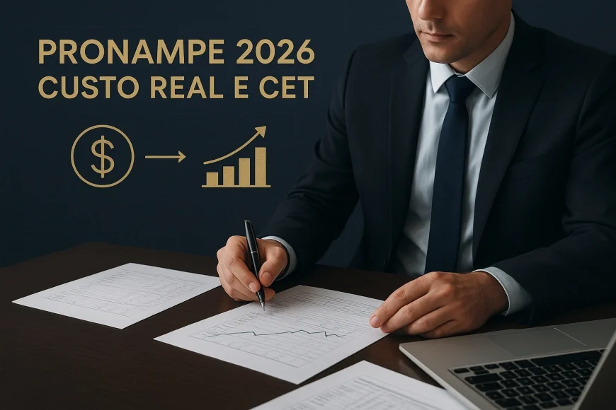 Gestor financeiro analisando planilha de crédito com documentos empresariais