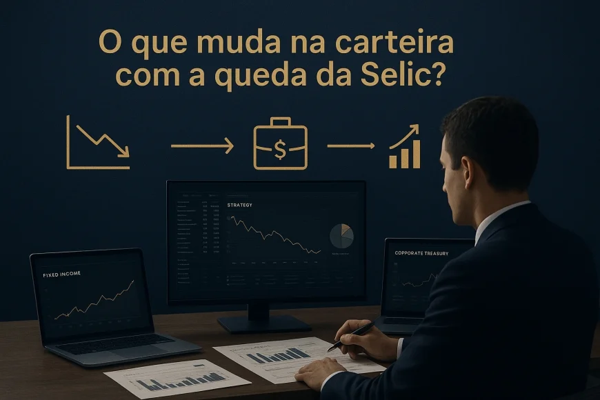Analista financeiro comparando curva de juros, renda fixa e ações