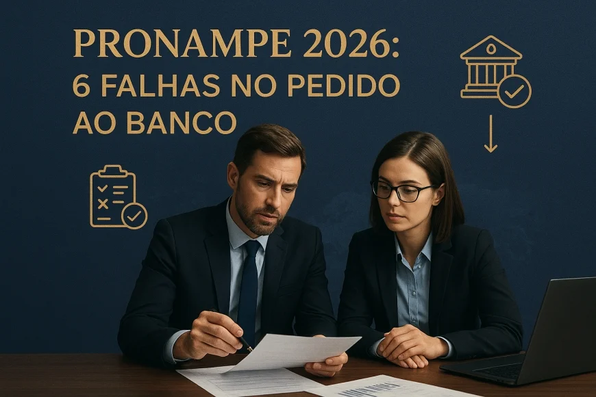 Empresário e analista revisando documentos fiscais para crédito empresarial