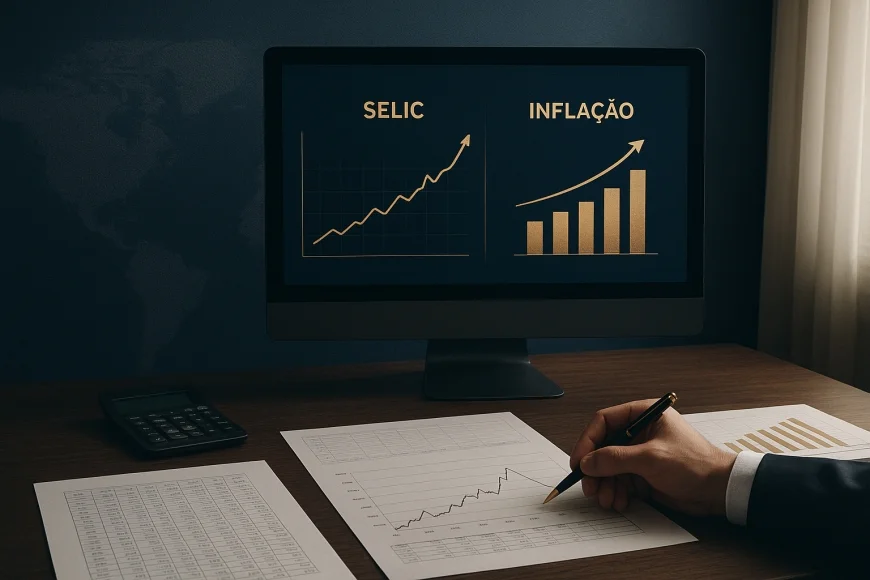 Analista de tesouraria avaliando curva de juros e fluxo de caixa corporativo