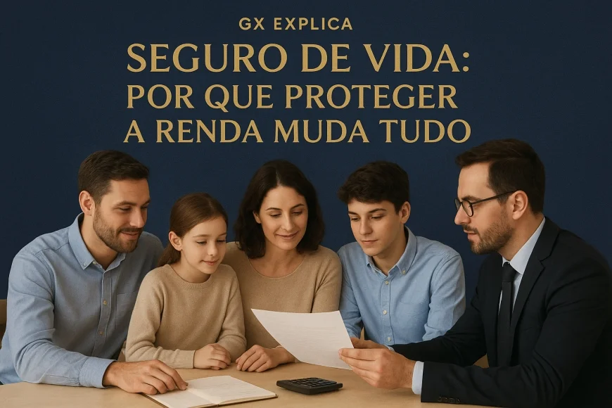 Família e consultor analisando apólice e orçamento doméstico