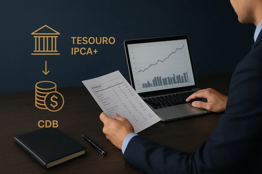 Analista financeiro comparando títulos públicos e saldo bancário