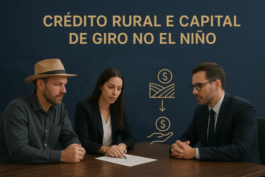 Produtor e analista financeiro avaliando safra, caixa e hedge cambial em escritório