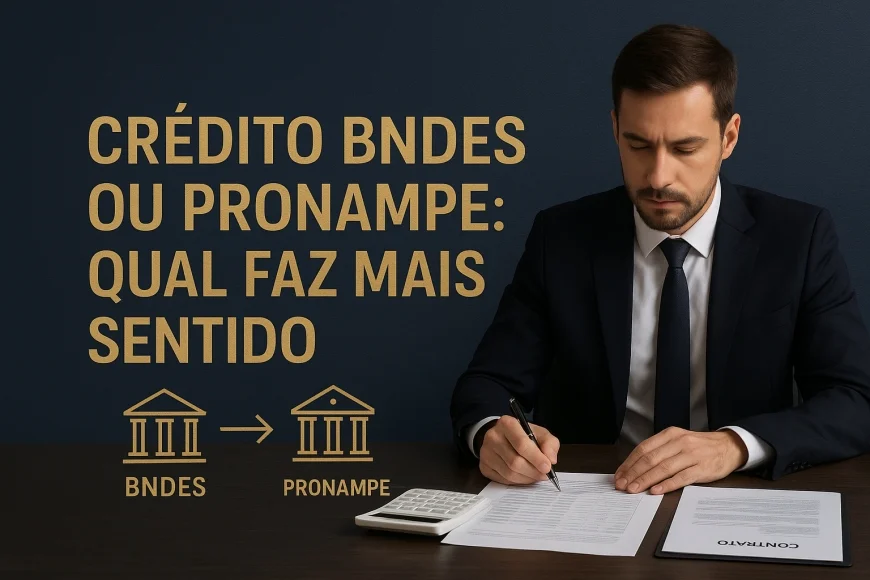 Gestor financeiro comparando propostas de crédito empresarial em mesa corporativa