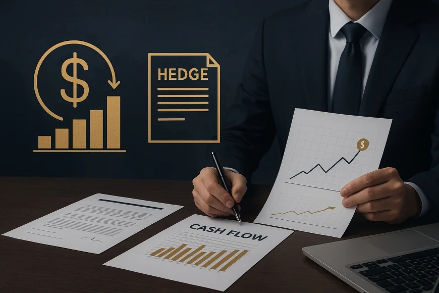CFO analisando contrato de hedge cambial sobre dívida em dólar