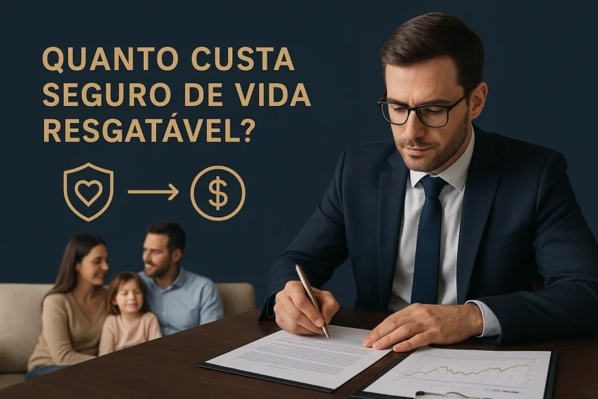 Consultor financeiro analisando simulação de proteção com família e documentos