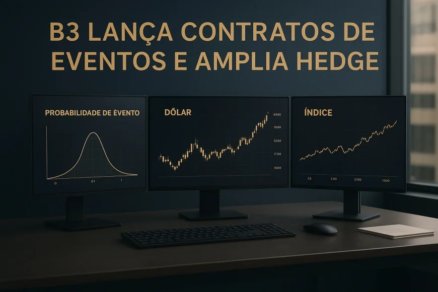 Mesa de operação analisando probabilidade de evento e gráfico de dólar