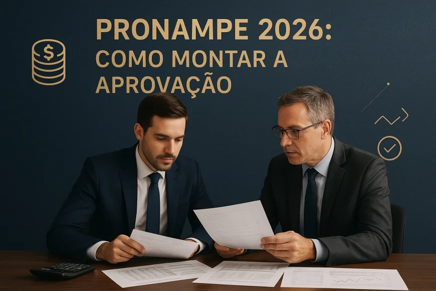 Empresário e analista revisando documentos para aprovação de crédito empresarial