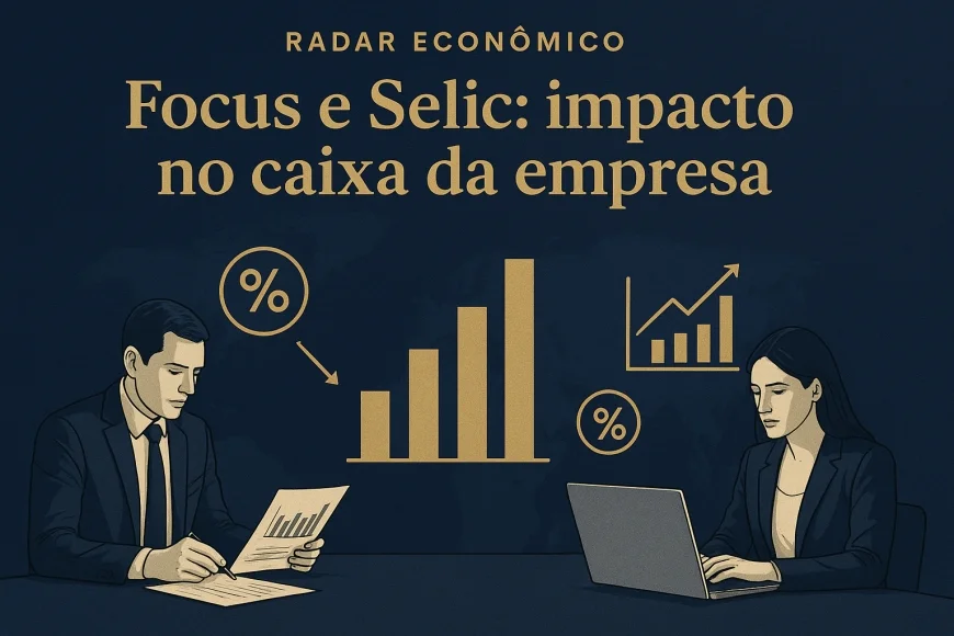 Analistas financeiros revisando gráficos de inflação e juros para planejamento corporativo