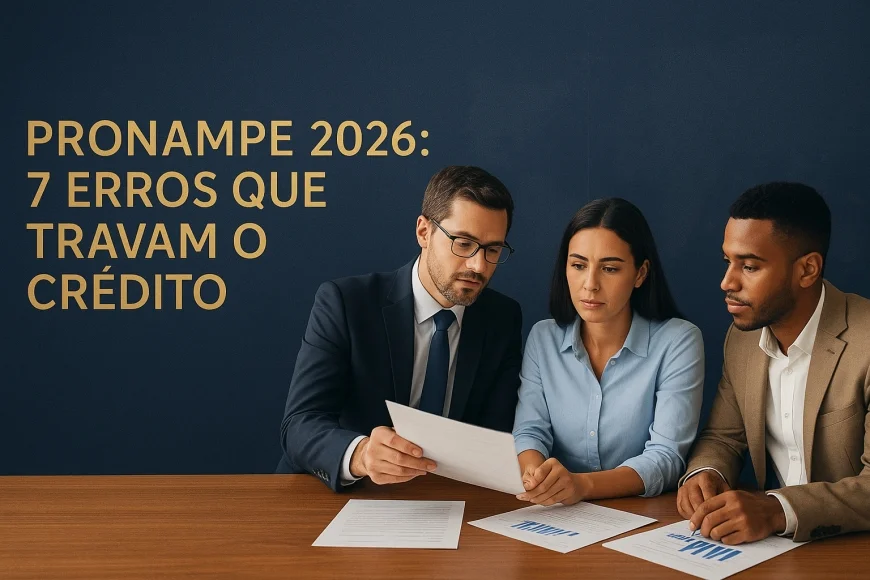 Empresário e analista revisando documentos de crédito com fluxo de caixa na mesa